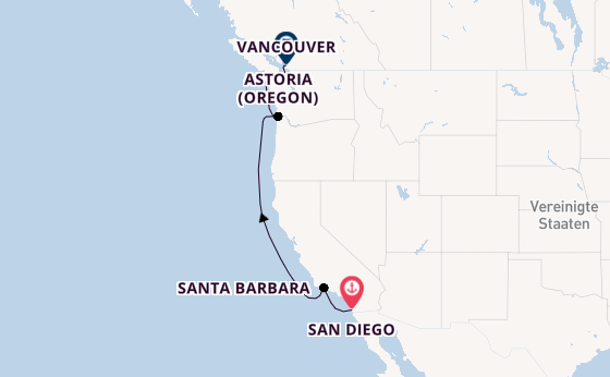 USA Westküste ab San Diego, USA auf der Eurodam