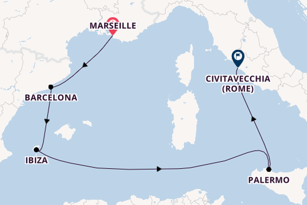 Westelijke Middellandse Zee vanaf Marseille, Frankrijk met de Costa Toscana