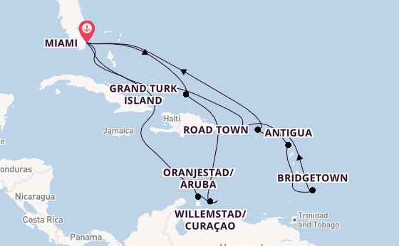Caribbean from Miami, Florida, USA with the Queen Elizabeth