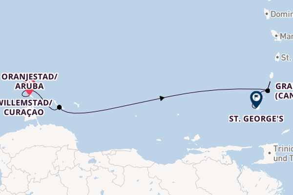 Südliche Karibik ab Oranjestad/Aruba, Ndl. Antillen auf der Star Clipper