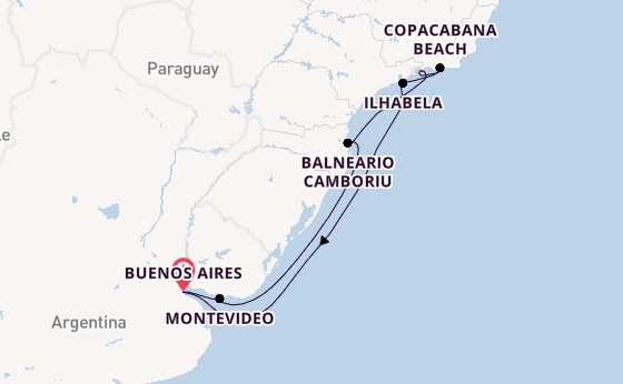 South America from Buenos Aires, Argentina with the Costa Serena