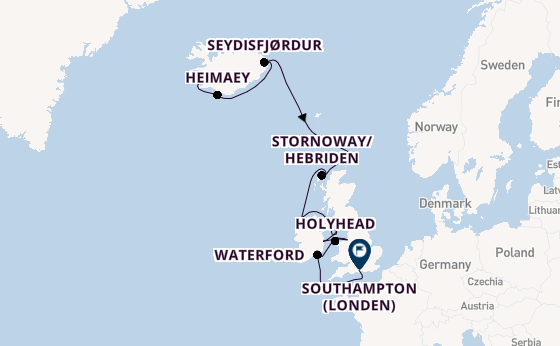 Britse Eilanden vanaf Reykjavik, IJsland met de Seven Seas Mariner