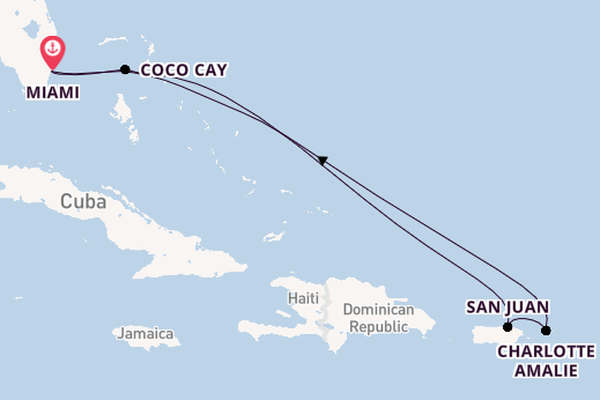 Caribbean from Miami, Florida, USA with the Wonder of the Seas