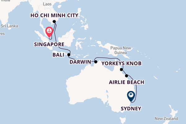 Australia from Singapore, Singapore with the Discovery Princess