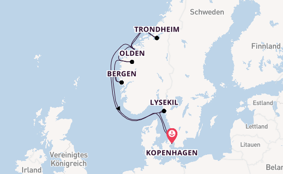 Norwegen ab Kopenhagen, Dänemark auf der Silver Dawn