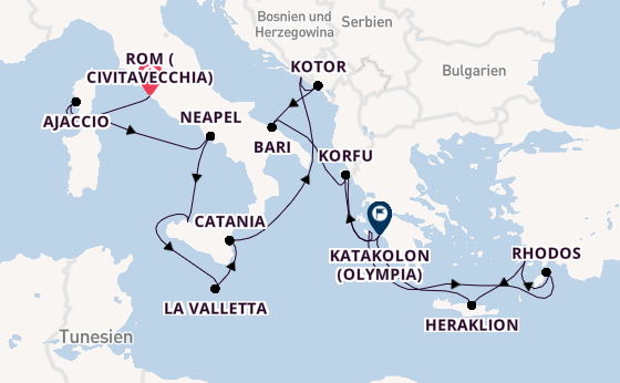 Mittelmeer ab Civitavecchia (Rom), Italien auf AIDAblu