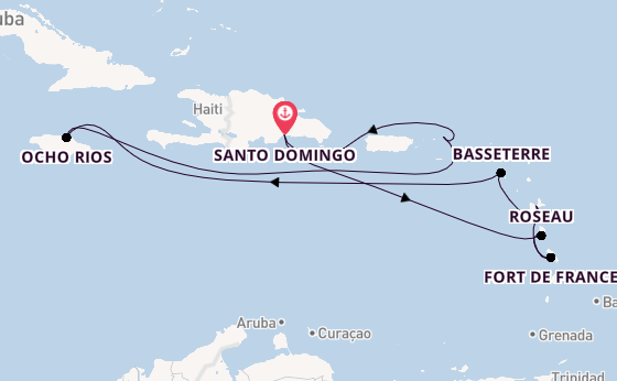 Caribbean vanaf Santo Domingo, Dominicaanse Republiek met de Costa Favolosa