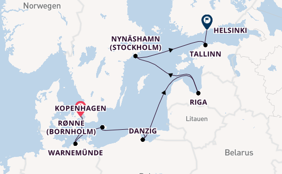 Ostsee ab Kopenhagen, Dänemark auf der Norwegian Jewel