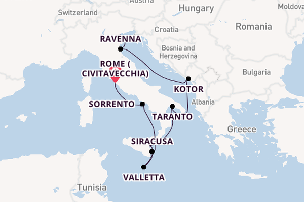 Western Mediterranean from Rome (Civitavecchia), Italy with the Azamara Onward