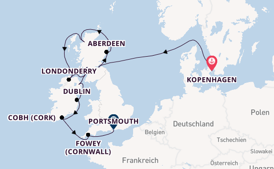 Britische Inseln ab Kopenhagen, Dänemark auf der Azamara Quest
