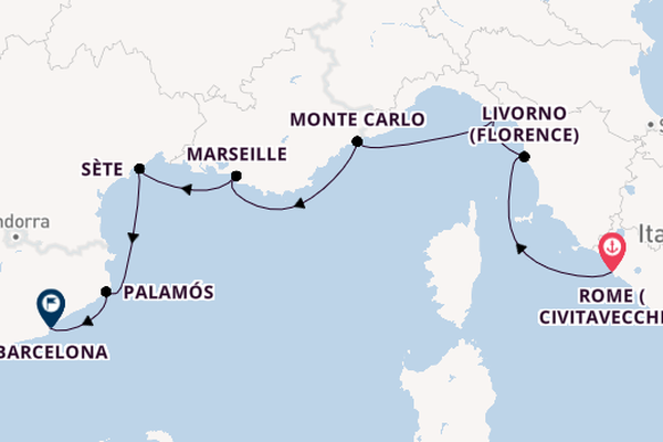Western Mediterranean from Rome (Civitavecchia), Italy with the Allura