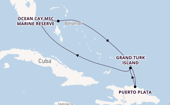 Caribbean from Miami, Florida, USA with the MSC Seashore