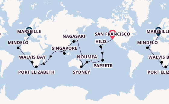 World Cruise from San Francisco, California with the Costa Deliziosa