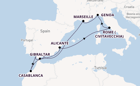 Western Mediterranean from Málaga, Spain with the MSC Sinfonia