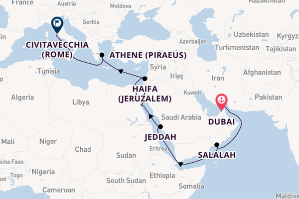 Midden-Oosten vanaf Dubai, Verenigde Arabische Emiraten met de Seven Seas Mariner