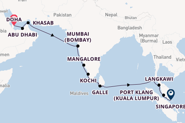 Southeast Asia from Doha, Qatar with the Seven Seas Navigator