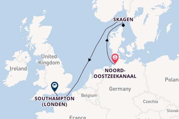 Engeland vanaf Noord-Oostzeekanaal, Duitsland met de Queen Anne