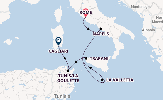 Westelijke Middellandse Zee vanaf Rome, Italië met de Silver Dawn