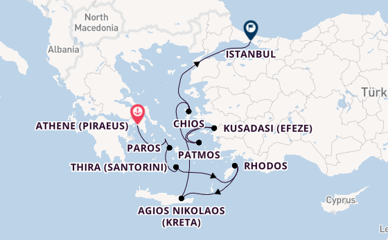 Oostelijke Middellandse Zee vanaf Athene (Piraeus), Griekenland met de Azamara Onward