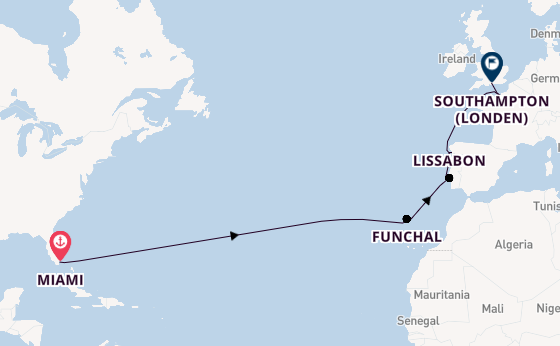 trans-Atlantisch vanaf Miami, Verenigde Staten met de Norwegian Jewel