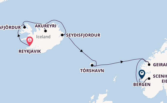 Arctic Ocean from Reykjavik, Iceland with the Viking Saturn