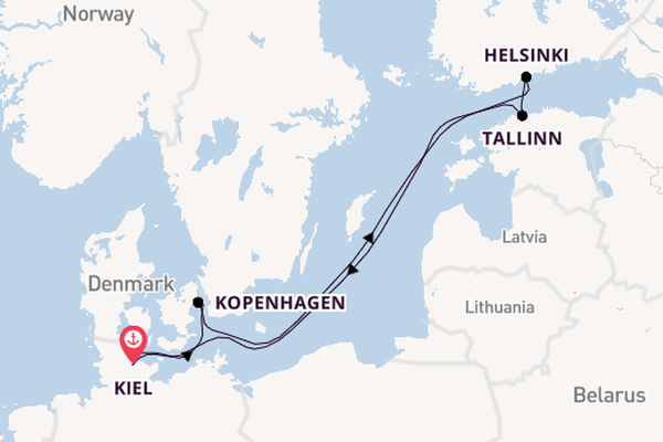 Oostzee vanaf Kiel, Duitsland met de Mein Schiff Relax