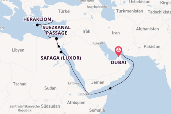 Östliches Mittelmeer ab Dubai, Vereinigte Arabische Emirate auf der Mein Schiff 4