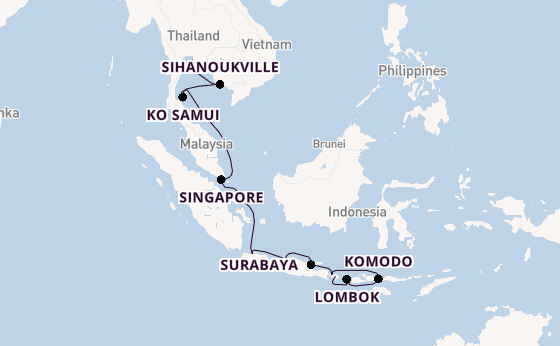 Zuidoost-Azië vanaf Bali, Indonesië met de Nautica