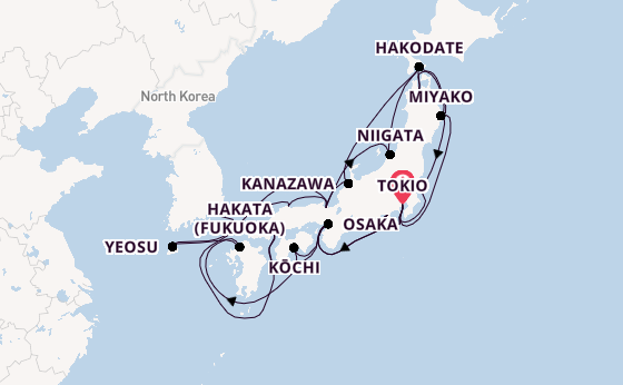 Japan vanaf Tokio, Japan met de Noordam