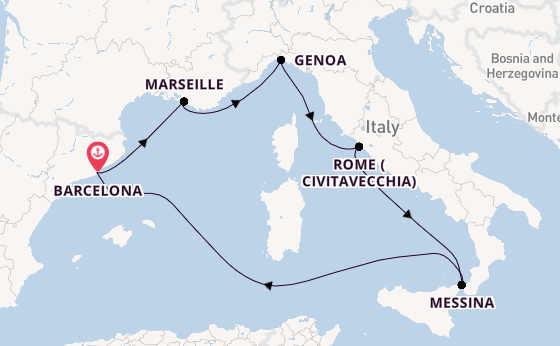 Western Mediterranean from Barcelona, Spain with the MSC World Europa