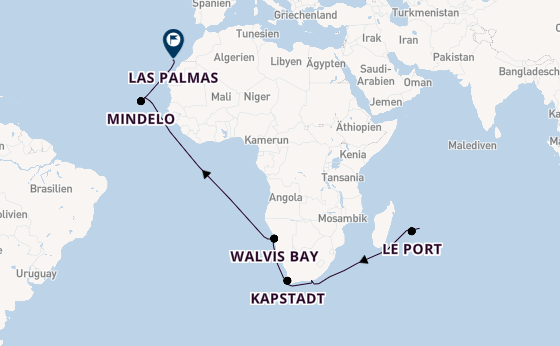 Südliches Afrika ab Port Louis, Mauritius auf AIDAstella