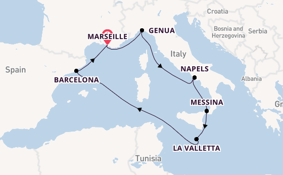 Westelijke Middellandse Zee vanaf Marseille, Frankrijk met de MSC Magnifica