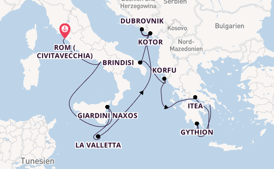 Mittelmeer ab Civitavecchia (Rom), Italien auf der Seabourn Ovation