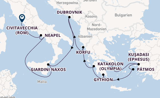 Mittelmeer ab Piräus (Athen), Griechenland auf der Silver Shadow