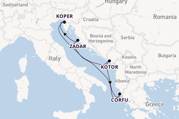 Middellandse Zee vanaf Triëst, Italië met de Mein Schiff 4