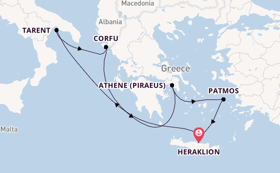 Oostelijke Middellandse Zee vanaf Heraklion, Griekenland met de Mein Schiff 5
