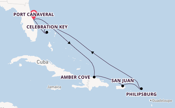 Caribbean from Port Canaveral, Florida, USA with the Carnival Festivale