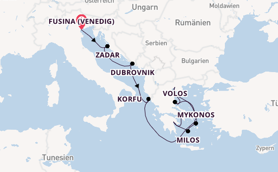 Östliches Mittelmeer ab Fusina (Venedig) auf der EXPLORA II
