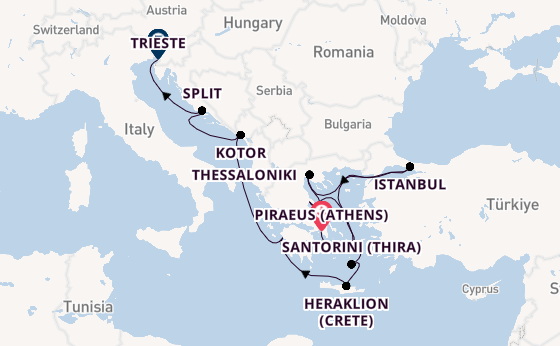 Eastern Mediterranean from Piraeus (Athens), Greece with the Seven Seas Voyager