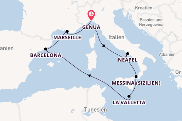 Westliches Mittelmeer ab Genua, Italien auf der MSC World Asia