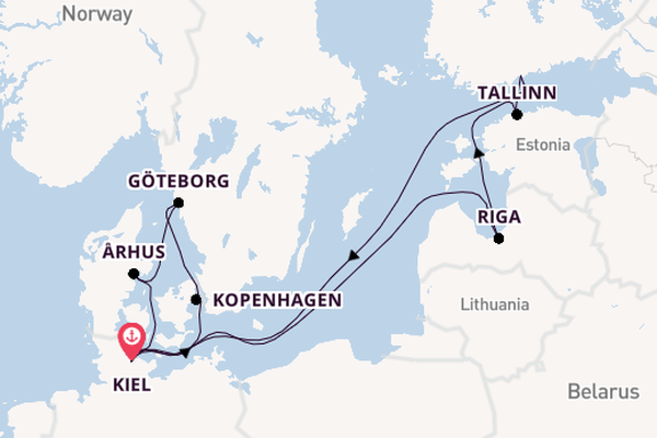 Oostzee vanaf Kiel, Duitsland met AIDAprima