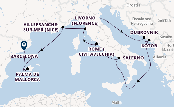 Western Mediterranean from Ravenna, Italy with the Norwegian Viva