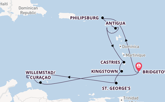 Southern Caribbean from Bridgetown, Barbados with the Britannia 