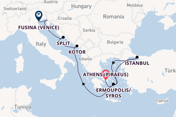 Mediterranean Sea from Athens (Piraeus), Greece with the EXPLORA II