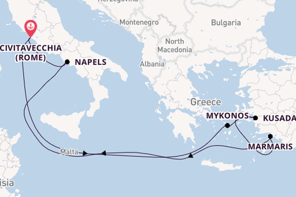 Middellandse Zee vanaf Civitavecchia (Rome), Italië met de MSC Divina