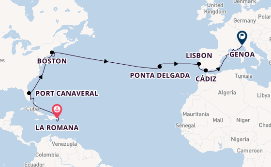 Transatlantic from La Romana, Dominican Republic with the Costa Fascinosa