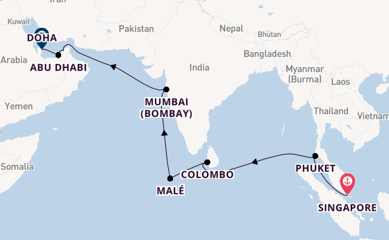 Persian Gulf from Singapore, Singapore with the Seven Seas Explorer