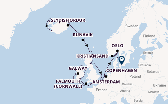 British Isles from Reykjavik, Iceland with the Caribbean Princess