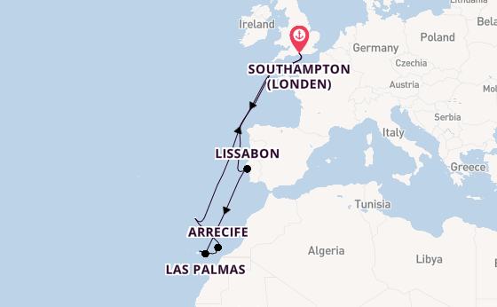 Canarische Eilanden vanaf Southampton (Londen), Engeland met de Queen Victoria