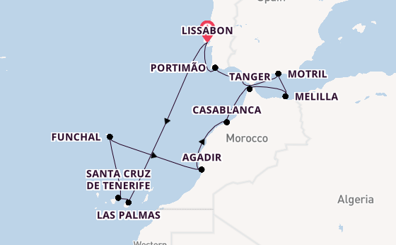 Noord-Afrika vanaf Lissabon, Portugal met de Norwegian Star